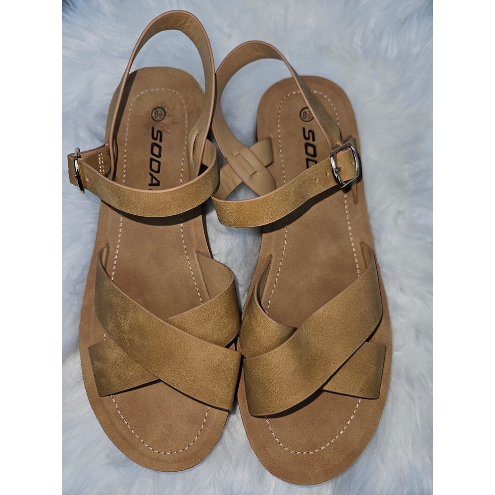 Soda Women Tan Crisscross Ankle Strap Platform Wedge Sandals Size 8.5 NWB